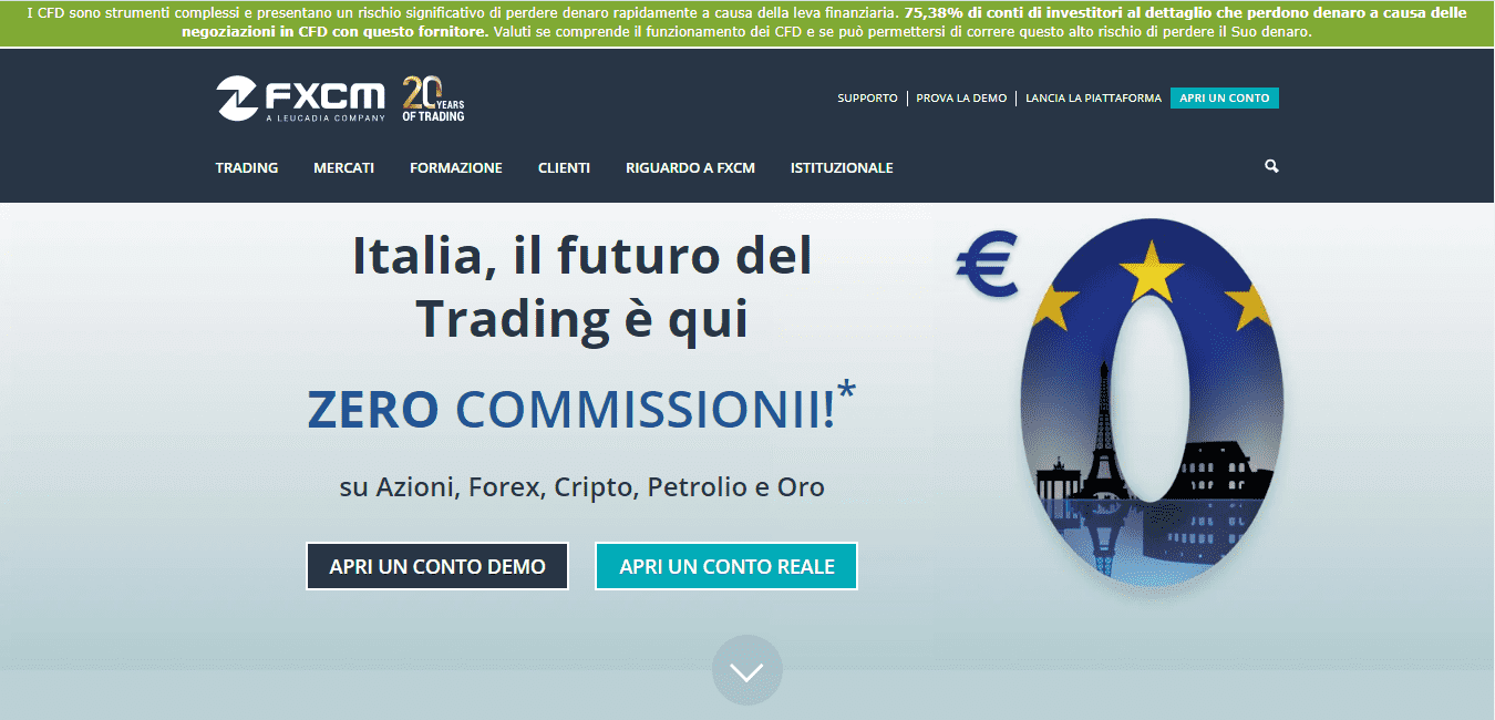 Homepage di FXCM Homepage di FXCM